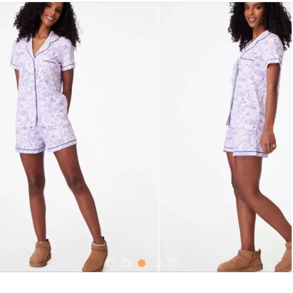 Roller Rabbit Party Toile Polo PJ Pajama Pink Shorts Set, XS - Picture 5 of 12